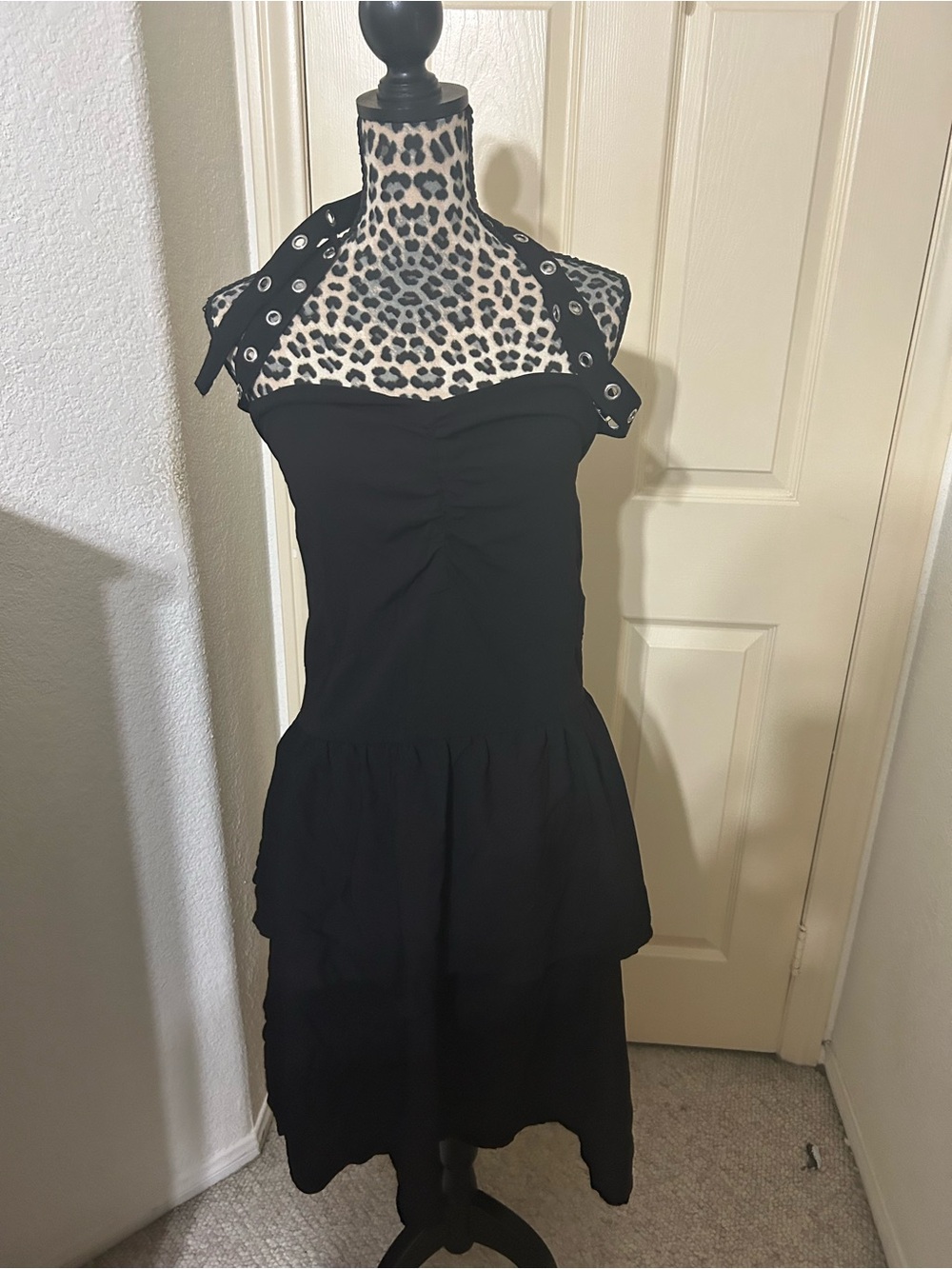 Black Tiered Halter Dress with Grommet Straps